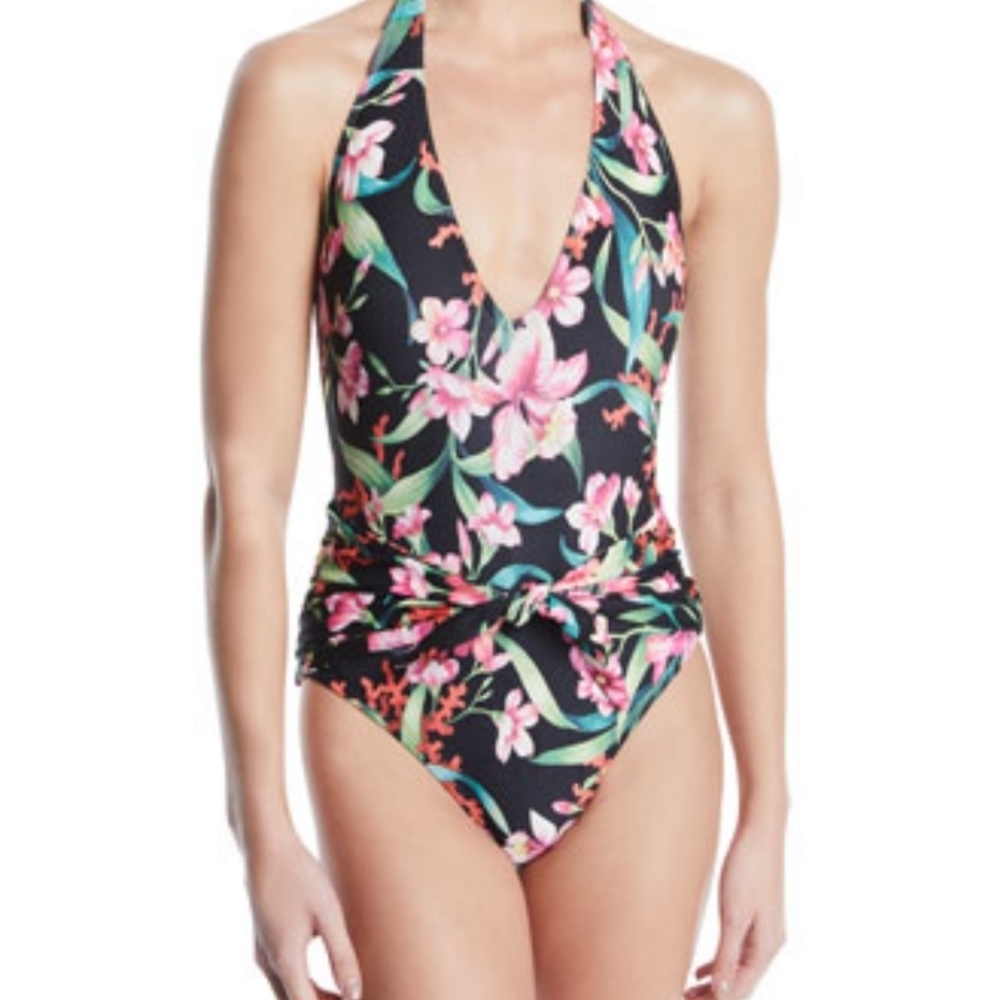 Carmen Marc Valero Floral One Piece Halter Swimsuit